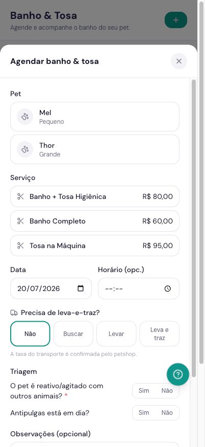Agendamento pelo tutor